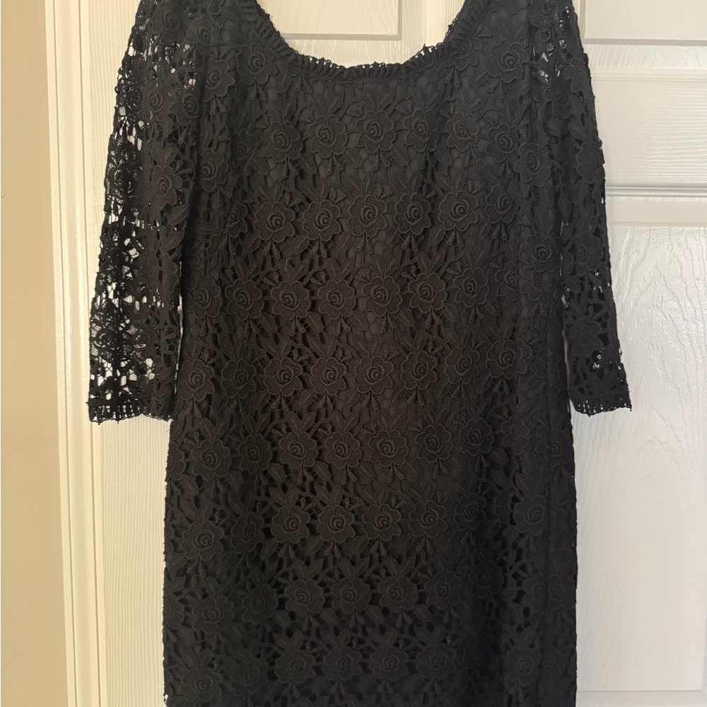 White House Black Market Black Floral Lace Long Sleeve Dress